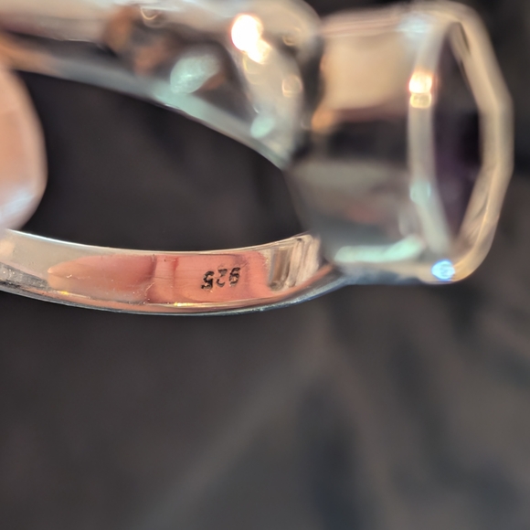 Elegant Solid Sterling Silver Ring Genuine Dark Purple Amethyst Ring Size 7 - Picture 6 of 10